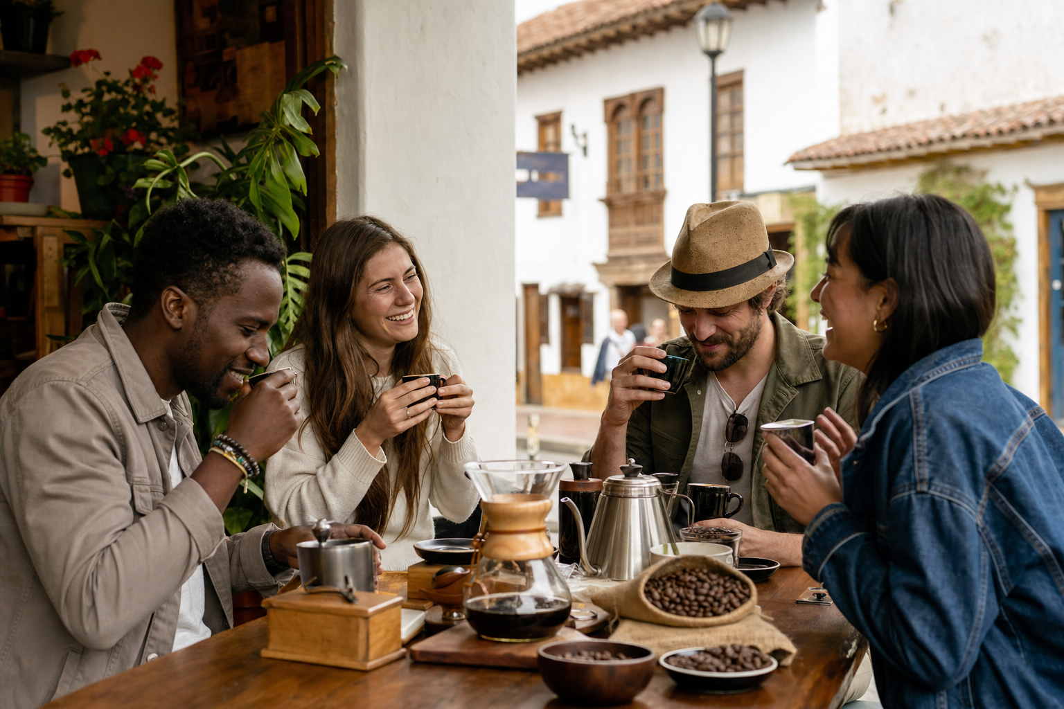 Grupo disfrutando un tour de café de autor en Zipaquirá